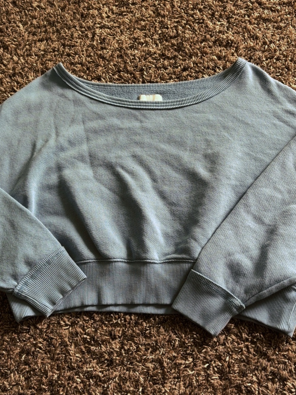 American Eagle Cropped Crewneck Sweatshirt in Dusty Blue